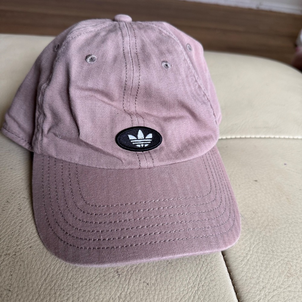 Adidas Originals Trefoil Relaxed Strapback Hat Dusty Rose Pink Herringbone Cap